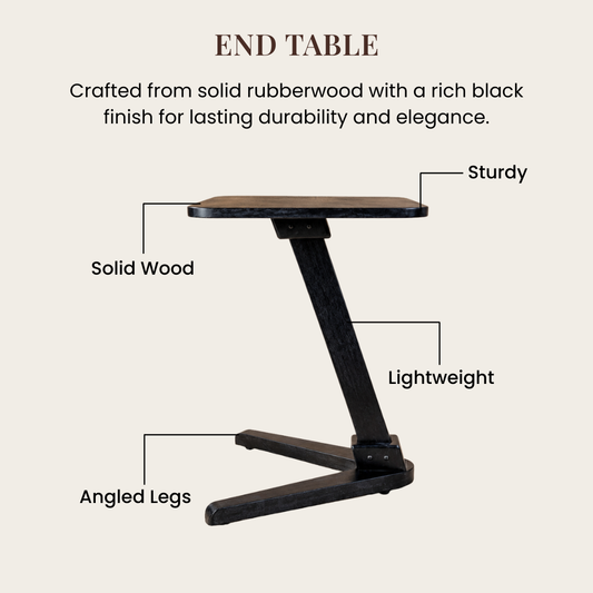 Solid Rubberwood End Table | Square Tabletop with Angled Legs