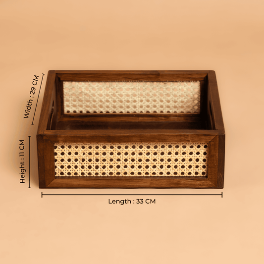 Solid Wood and Rattan Wicker Storage Basket