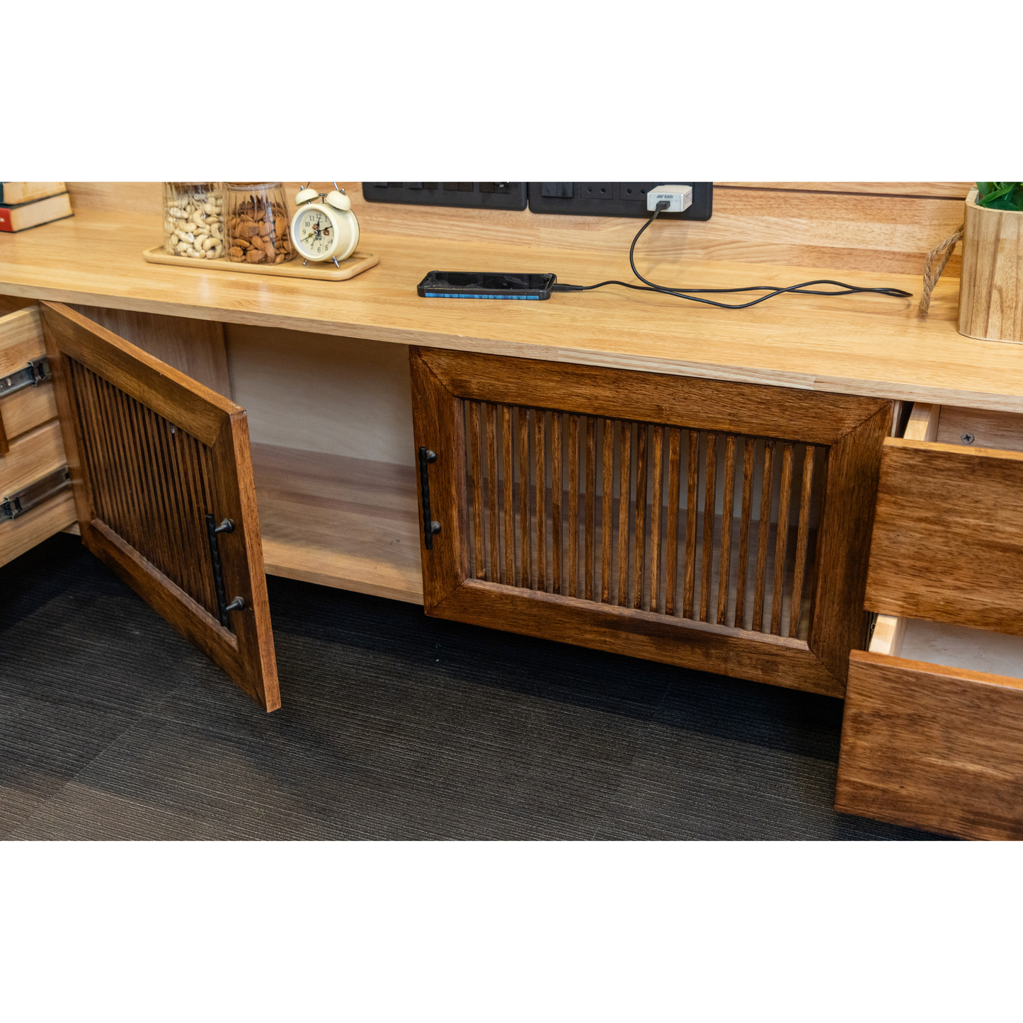 Solid Wood TV Unit with Storage Drawers - Knockdown & Portable Entertainment Center - Wood Trendz