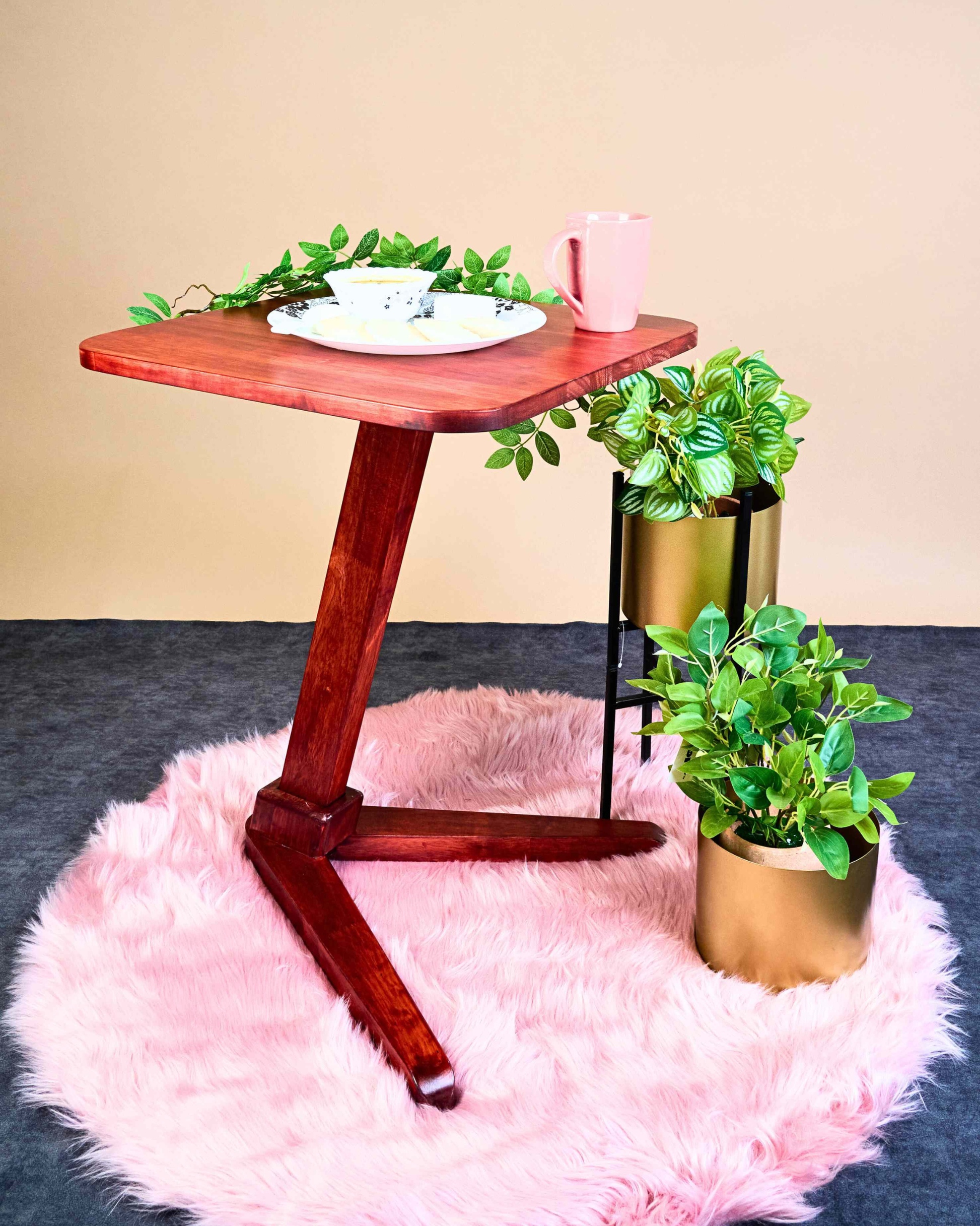 Solid Wood Square End Table - Red Brown - Wood Trendz