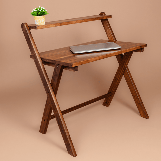 Study Nook: Solid Wood Dual Platform Versatile Study Table - Walnut - Wood Trendz