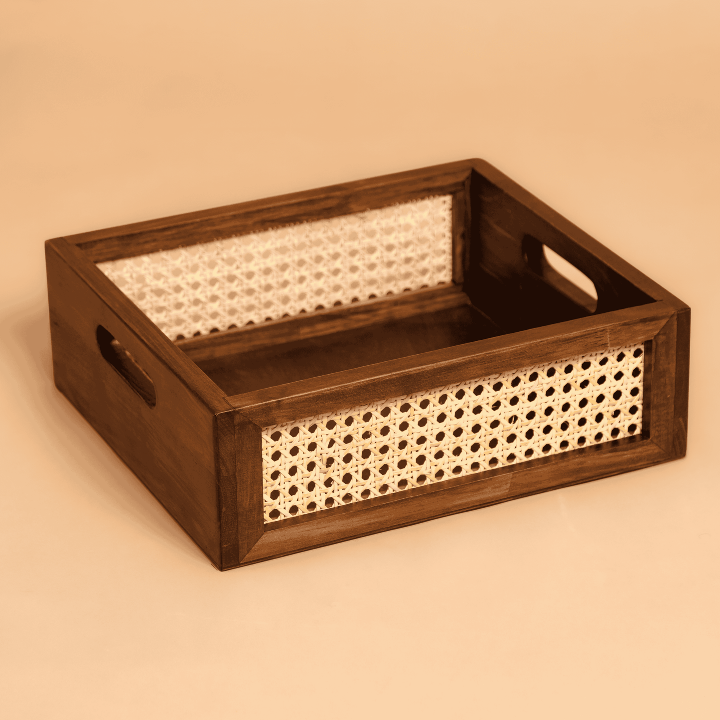 Solid Wood and Rattan Wicker Storage Basket