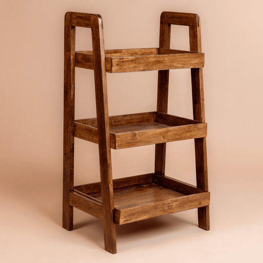 Solid Wood 3-Tier Shelf Rack - Walnut - Wood Trendz