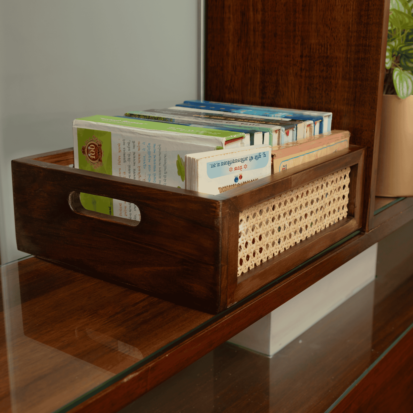 Solid Wood and Rattan Wicker Storage Basket