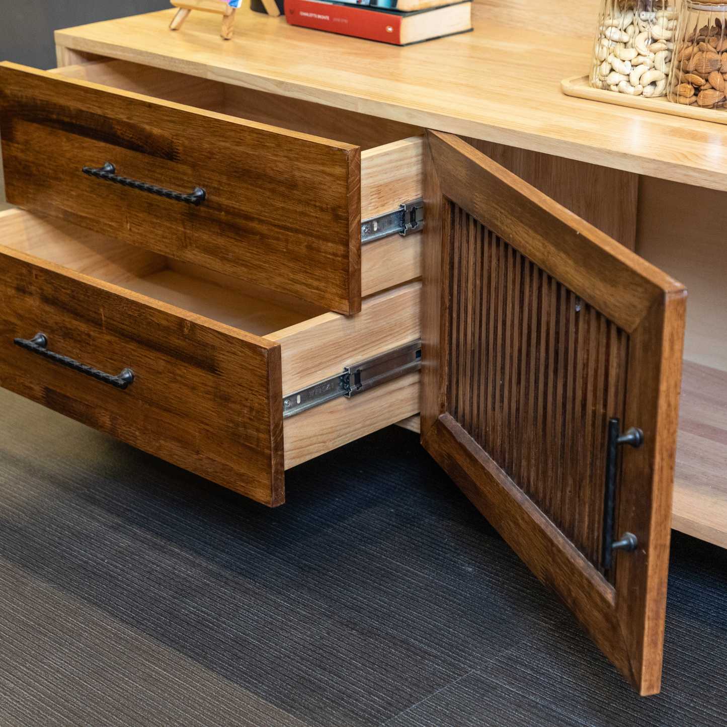 Solid Wood TV Unit with Storage Drawers - Knockdown & Portable Entertainment Center - Wood Trendz