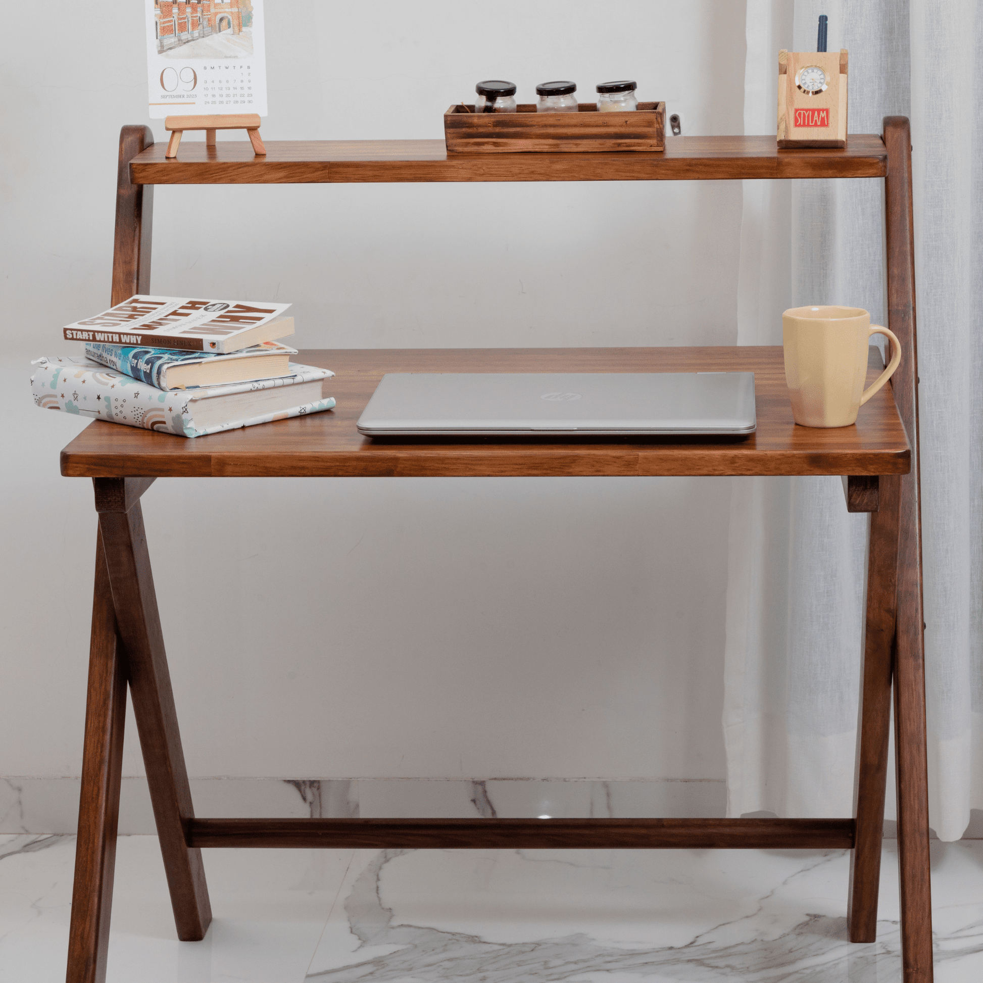 Study Nook: Solid Wood Dual Platform Versatile Study Table - Walnut - Wood Trendz