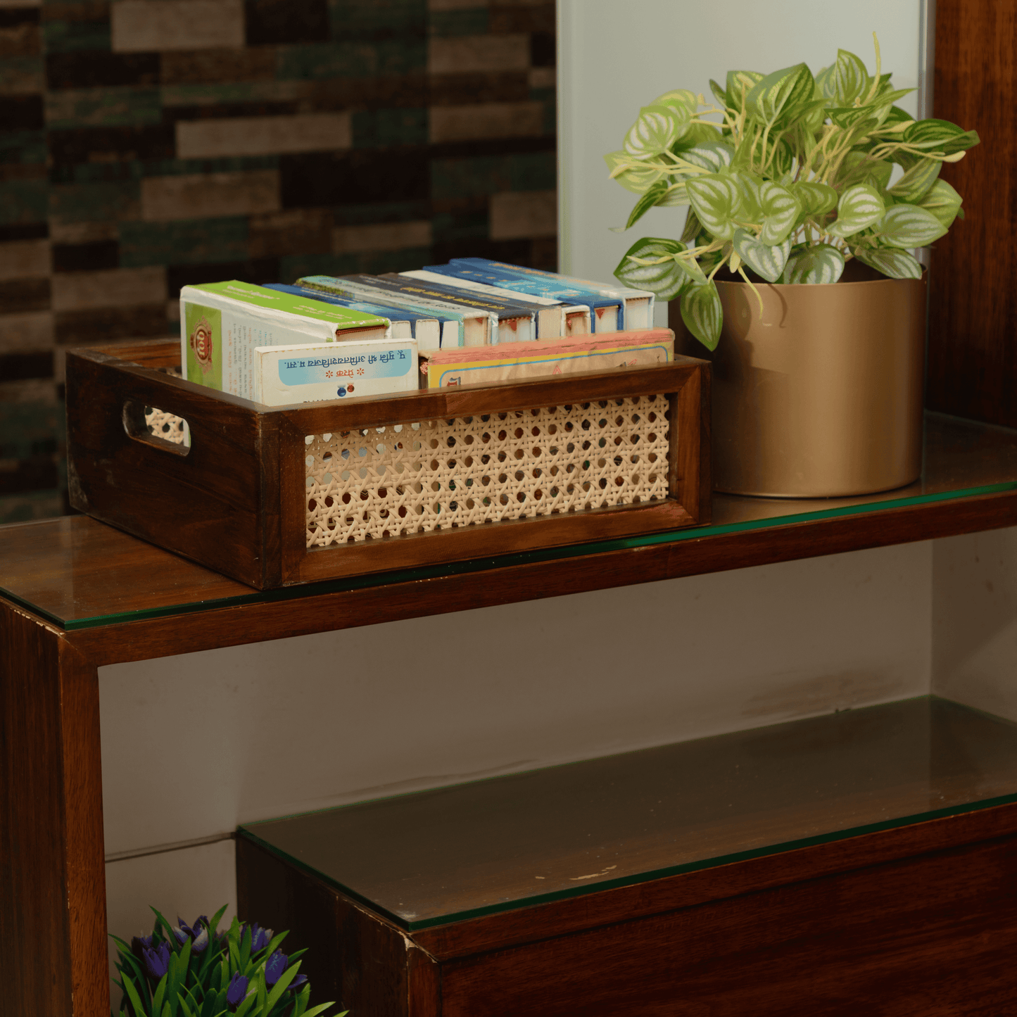 Solid Wood and Rattan Wicker Storage Basket