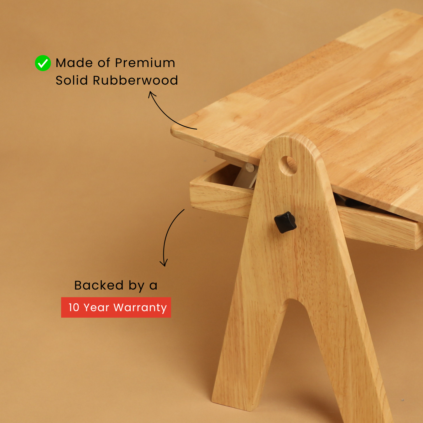 FlexiDesk - Foldable Laptop Table | Solid Wood & Adjustable with storage - Natural Finish - Wood Trendz