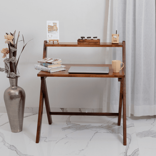 Study Nook: Solid Wood Dual Platform Versatile Study Table - Walnut - Wood Trendz