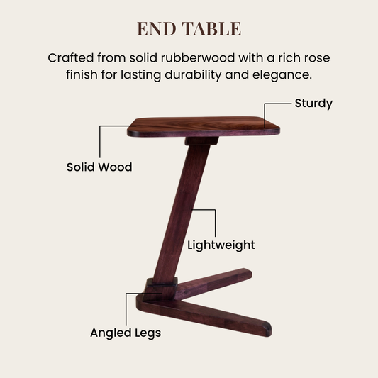 Solid Rubberwood End Table | Square Tabletop with Angled Legs