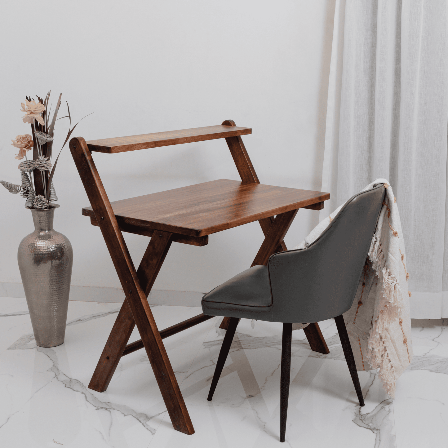 Study Nook: Solid Wood Dual Platform Versatile Study Table - Walnut - Wood Trendz