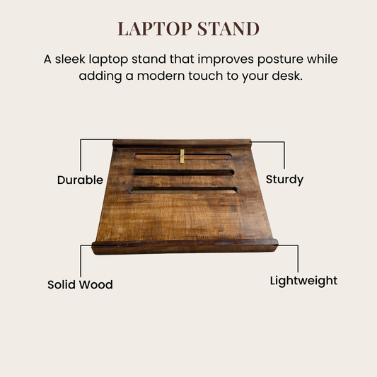 Solid Wood Adjustable Laptop Stand – 3-Level Height, Portable & Durable