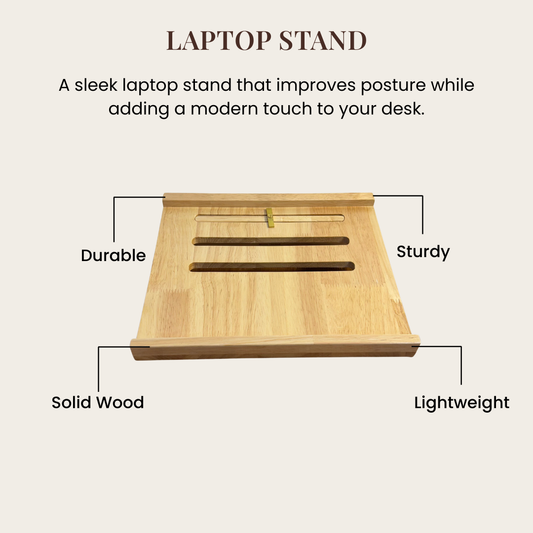 Solid Wood Adjustable Laptop Stand – 3-Level Height, Portable & Durable