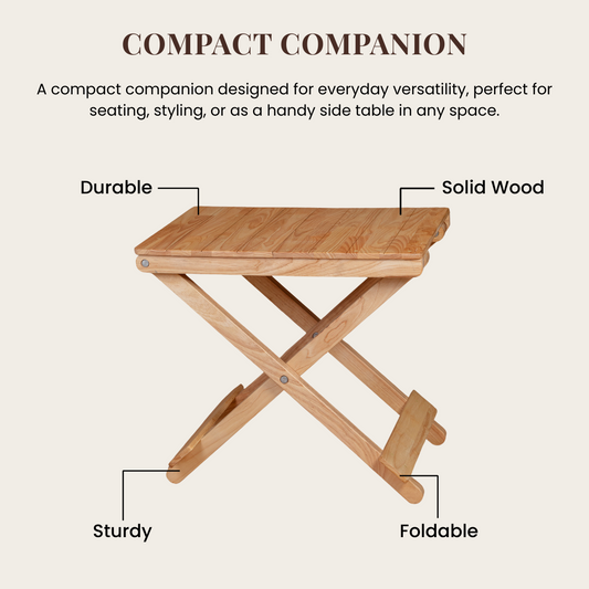 Solid Wood Compact Companion - Wooden Folding Table - Natural