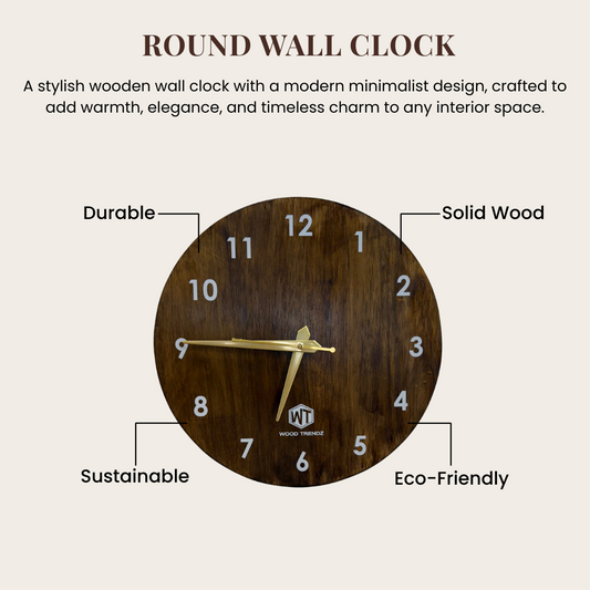 Round Wall Clock – Wooden Wall Clock for Home & Office