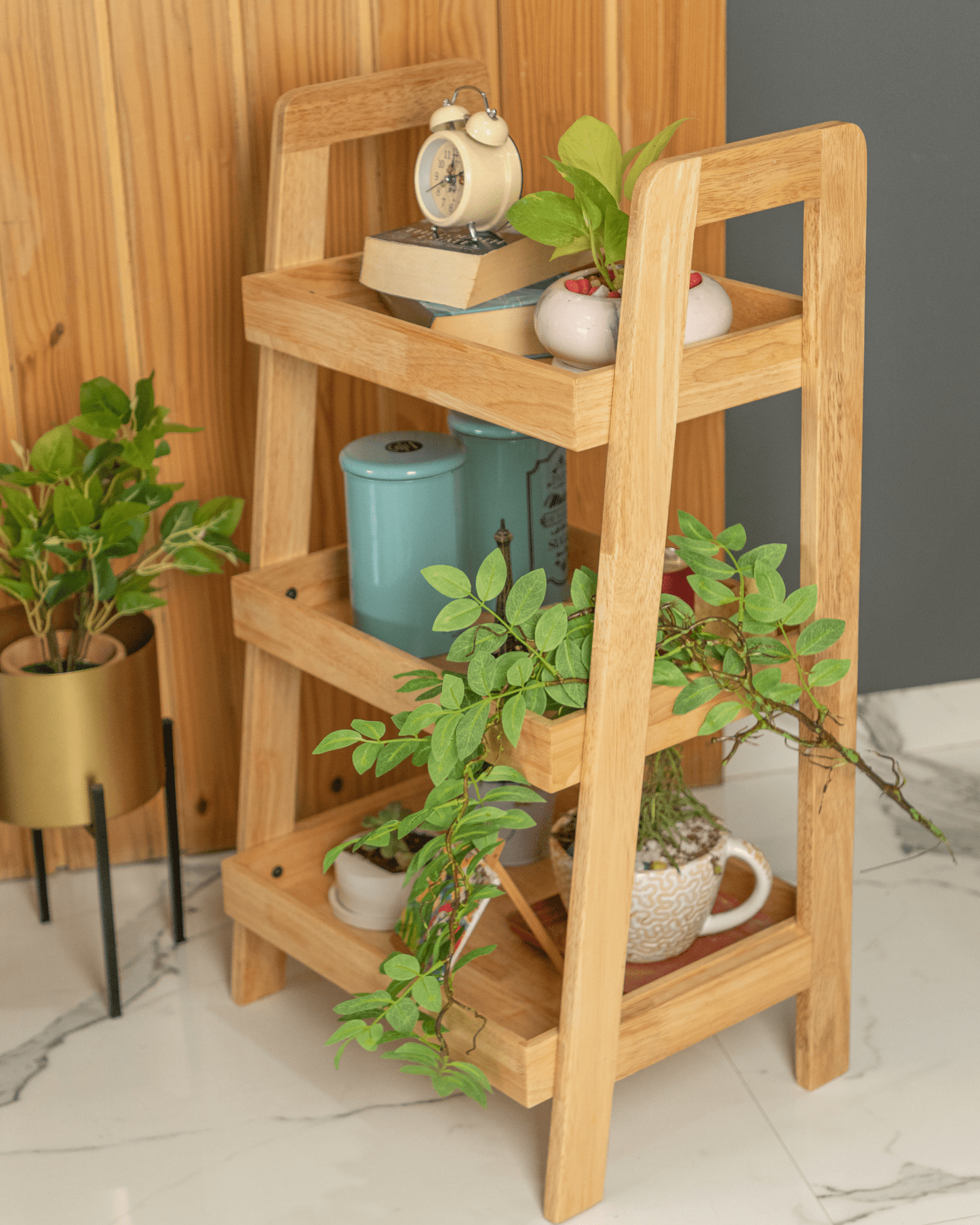 Solid Wood 3-Tier Shelf Rack - Natural - Wood Trendz