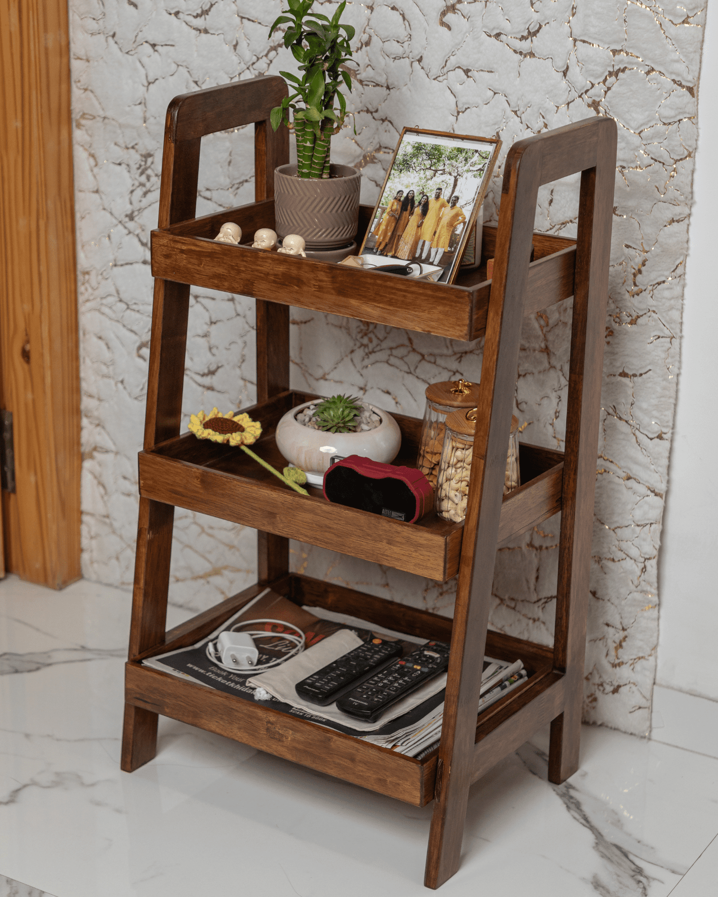 Solid Wood 3-Tier Shelf Rack - Walnut - Wood Trendz
