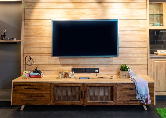 Solid Wood TV Unit with Storage Drawers - Knockdown & Portable Entertainment Center - Wood Trendz