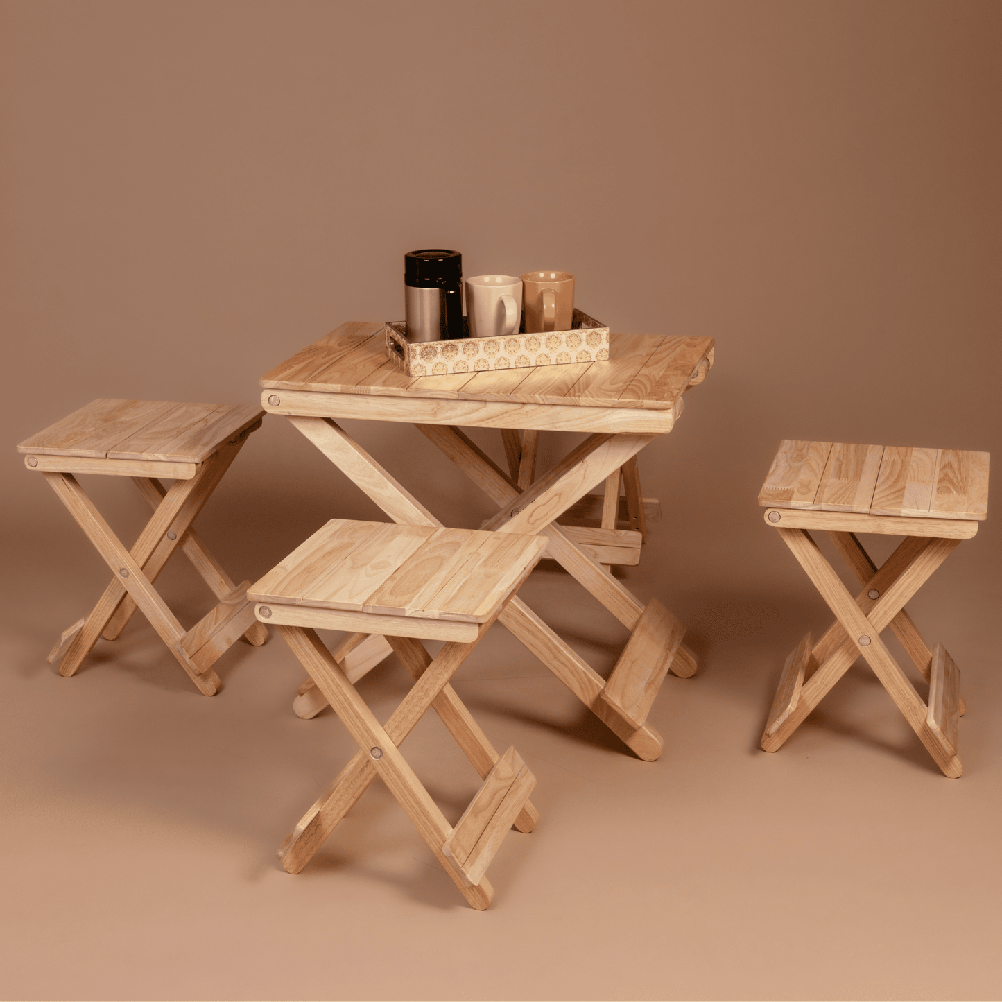 Solid Wood Compact Companion - Foldable Wooden Table - Natural Beige Finish - Wood Trendz