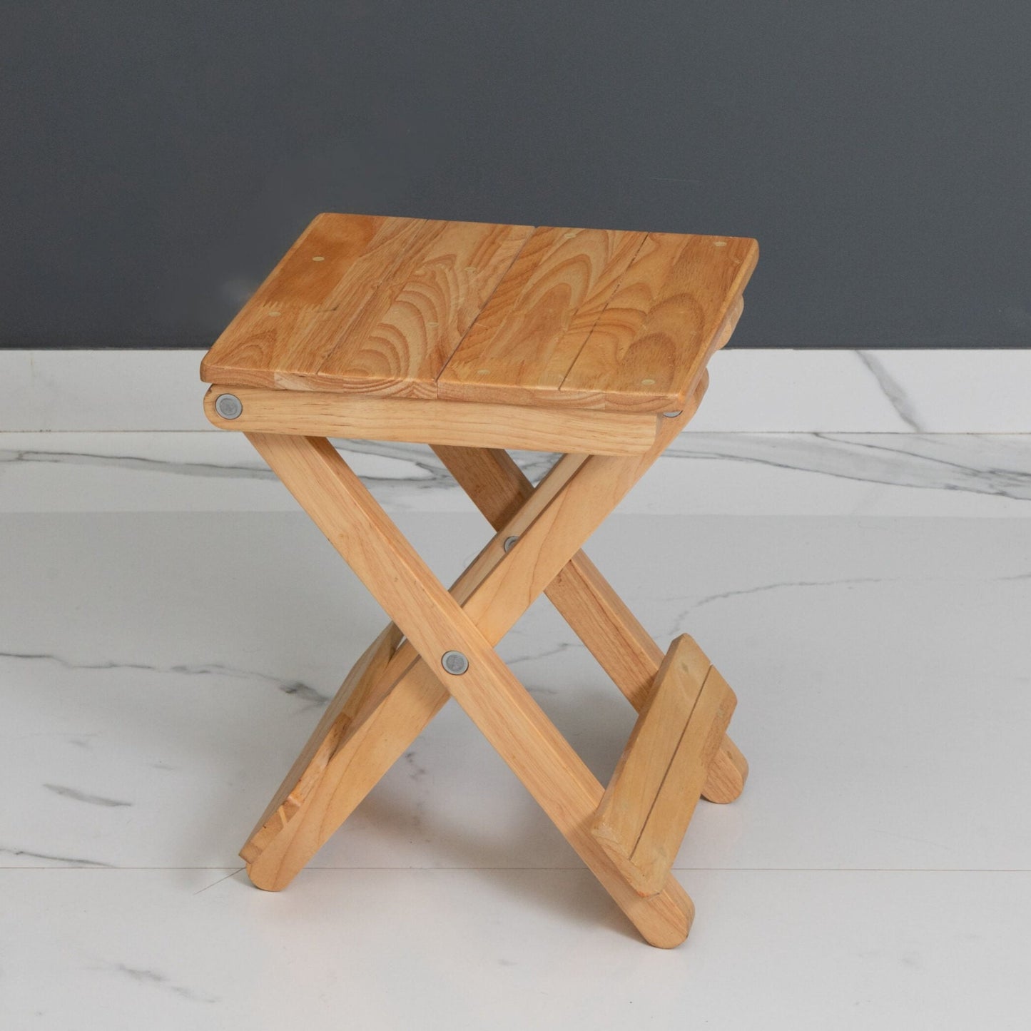 Foldable Compact Wood Stool: Stylish and Practical Seating Solution - Natural - Wood Trendz