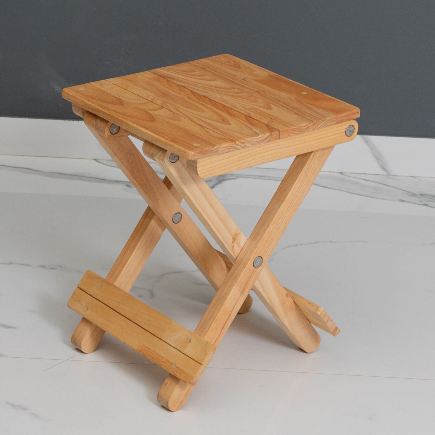 Foldable Compact Wood Stool: Stylish and Practical Seating Solution - Natural - Wood Trendz