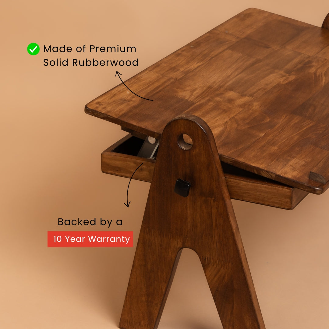 FlexiDesk - Foldable Laptop Table | Solid Wood & 3 level height adjustable laptop table with storage