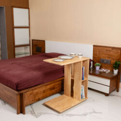 Rover Desk: C-Shaped Portable Solid Wood Side Table with Wheels - Natural - Wood Trendz