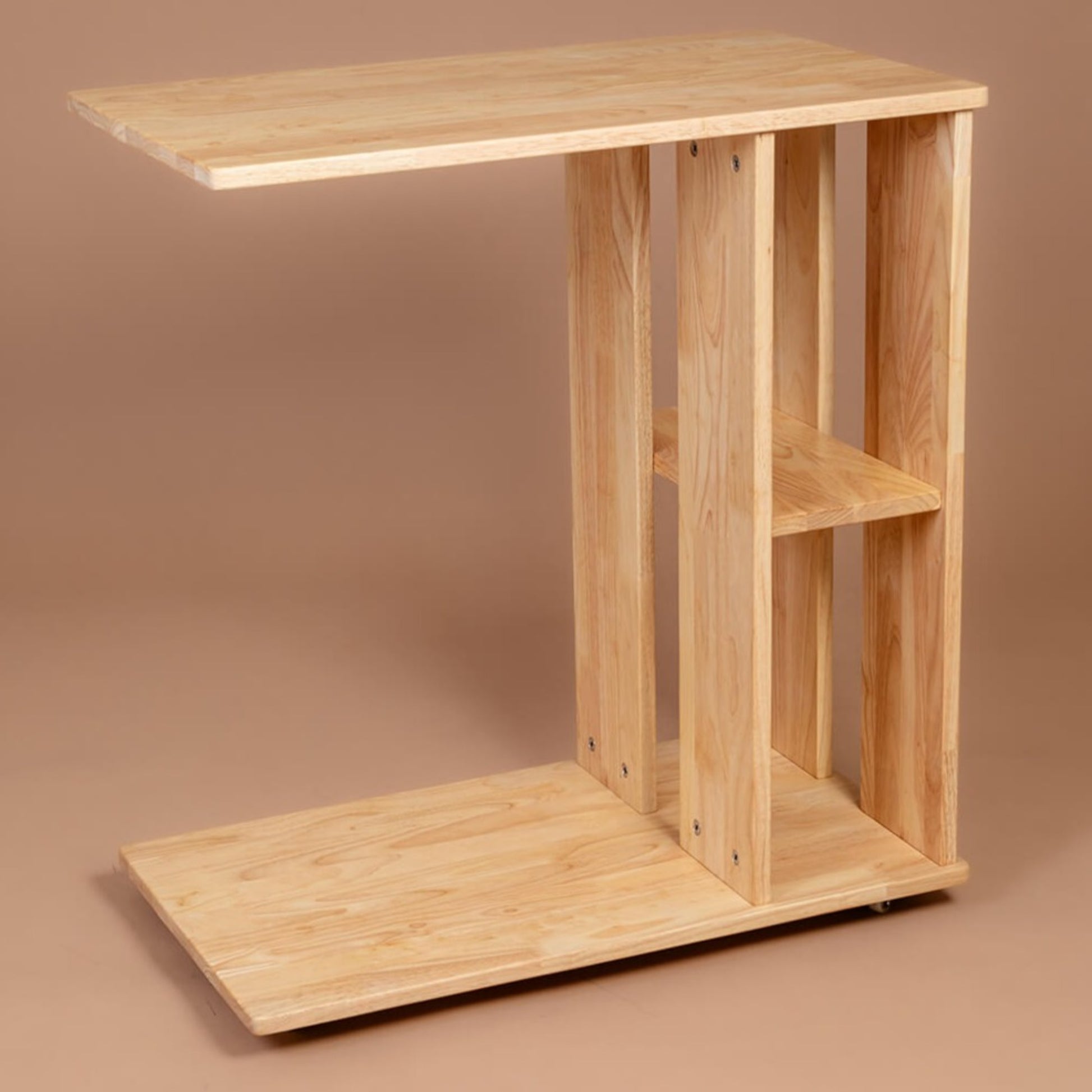 Rover Desk: C-Shaped Portable Solid Wood Side Table with Wheels - Natural - Wood Trendz