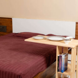 Rover Desk: C-Shaped Portable Solid Wood Side Table with Wheels - Natural - Wood Trendz