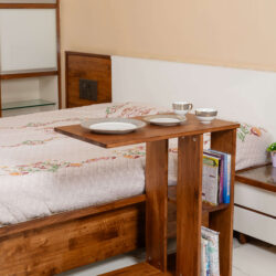 Rover Desk: C-Shaped Portable Solid Wood Side Table with Wheels - Walnut - Wood Trendz