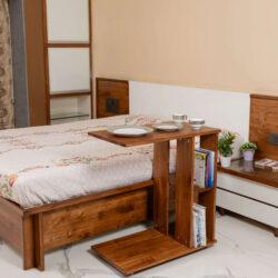 Rover Desk: C-Shaped Portable Solid Wood Side Table with Wheels - Walnut - Wood Trendz