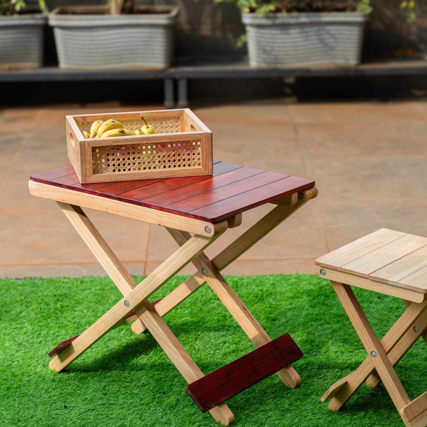 Solid Wood Compact Companion - Foldable Wooden Table - Red Brown Finish - Wood Trendz