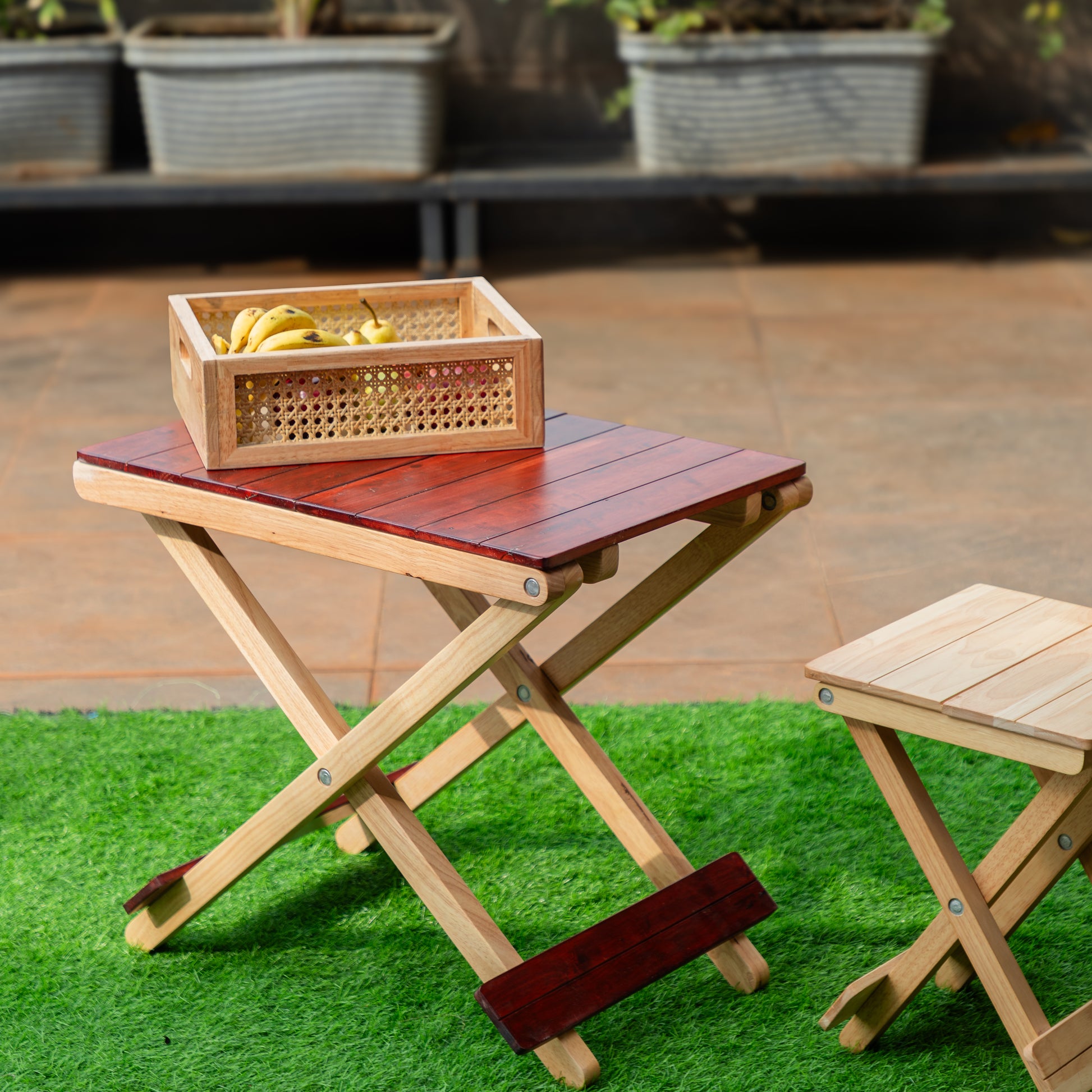Solid Wood Compact Companion - Foldable Wooden Table - Red Brown Finish - Wood Trendz