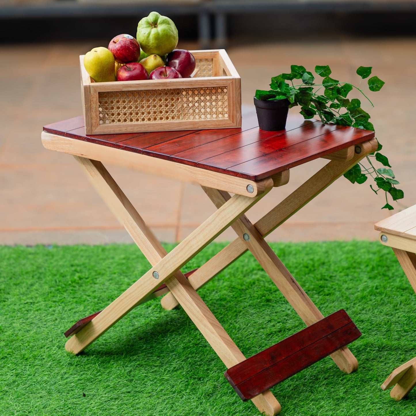 Solid Wood Compact Companion - Foldable Wooden Table - Red Brown Finish - Wood Trendz
