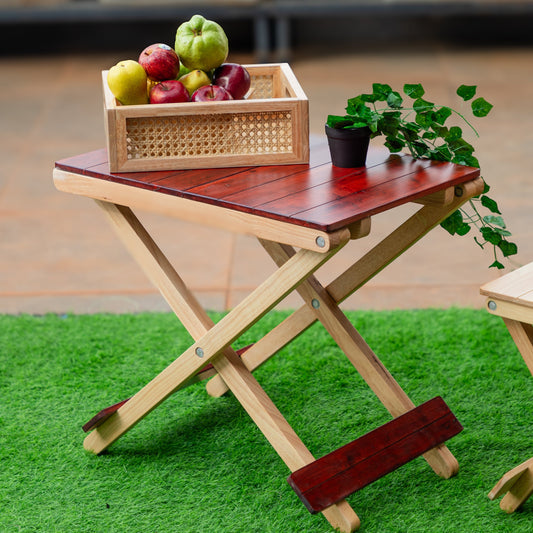 Solid Wood Compact Companion - Foldable Wooden Table - Red Brown Finish - Wood Trendz