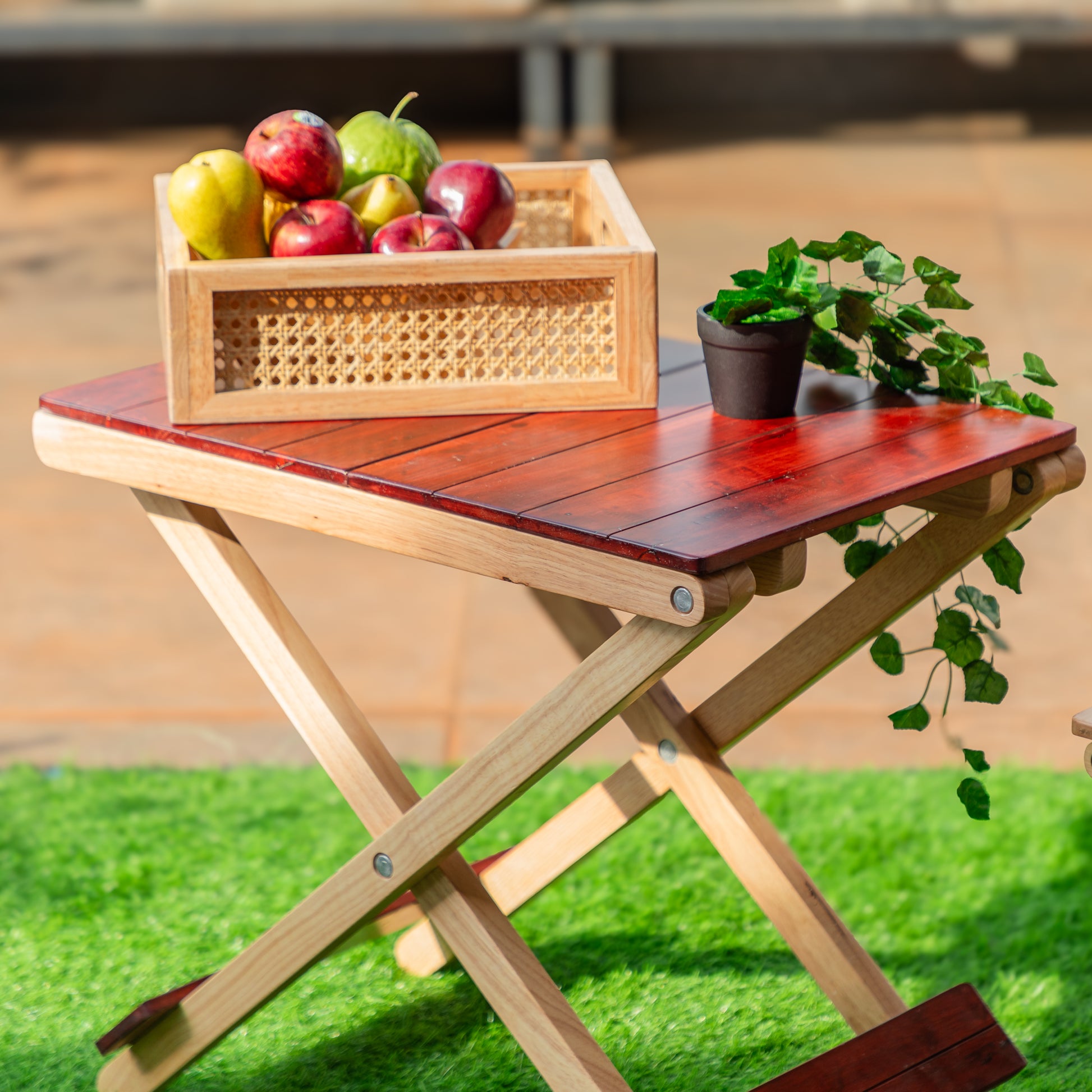 Solid Wood Compact Companion - Foldable Wooden Table - Red Brown Finish - Wood Trendz