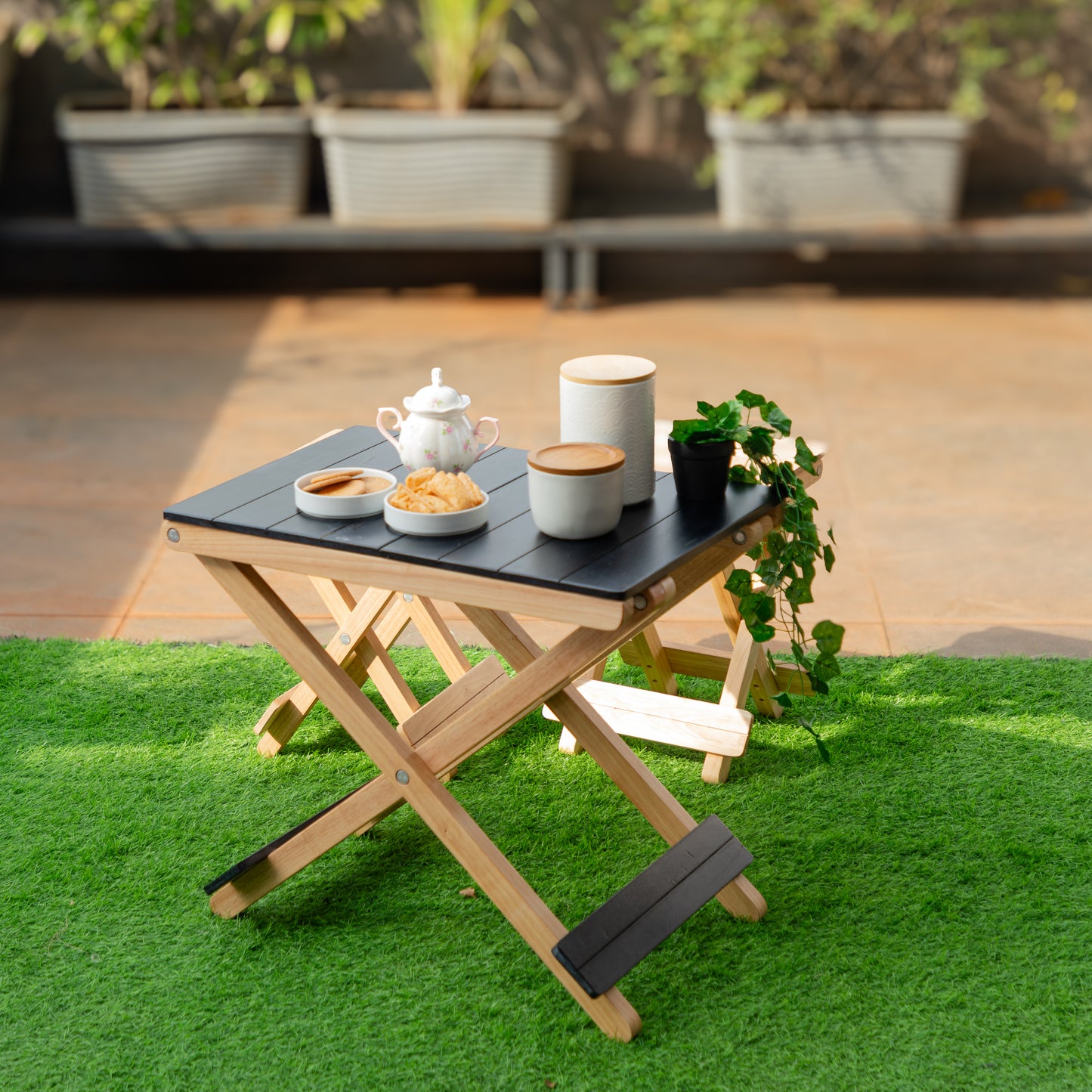 Solid Wood Compact Companion - Foldable Wooden Table - Black Finish - Wood Trendz