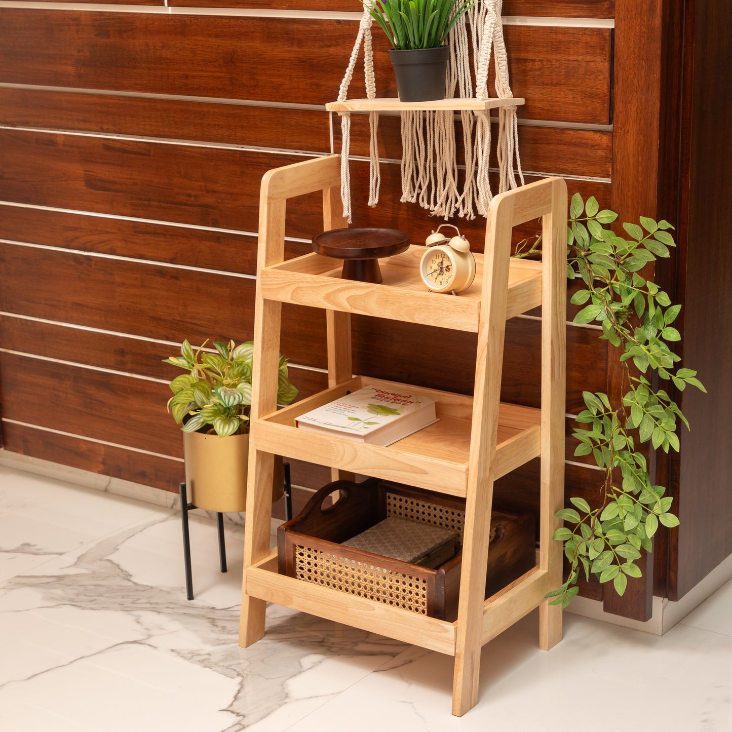 Solid Wood 3-Tier Shelf Rack - Natural - Wood Trendz