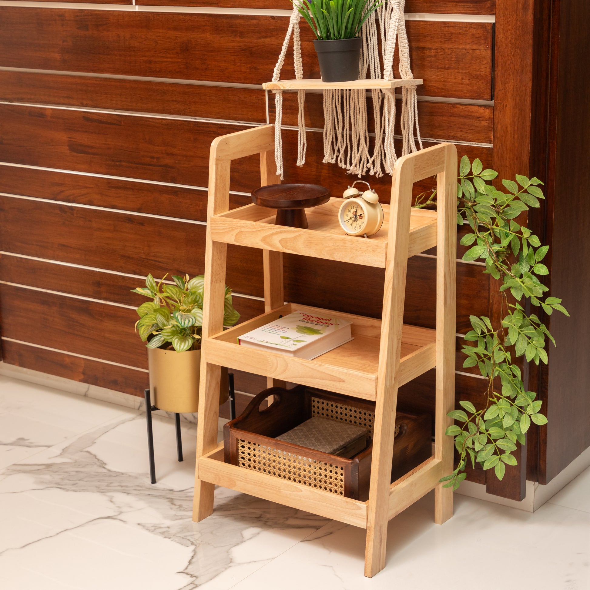 Solid Wood 3-Tier Shelf Rack - Natural - Wood Trendz
