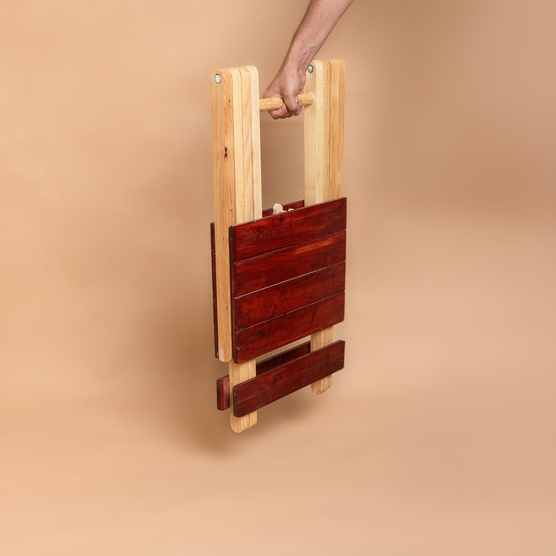 Solid Wood Compact Companion - Foldable Wooden Table - Red Brown Finish - Wood Trendz