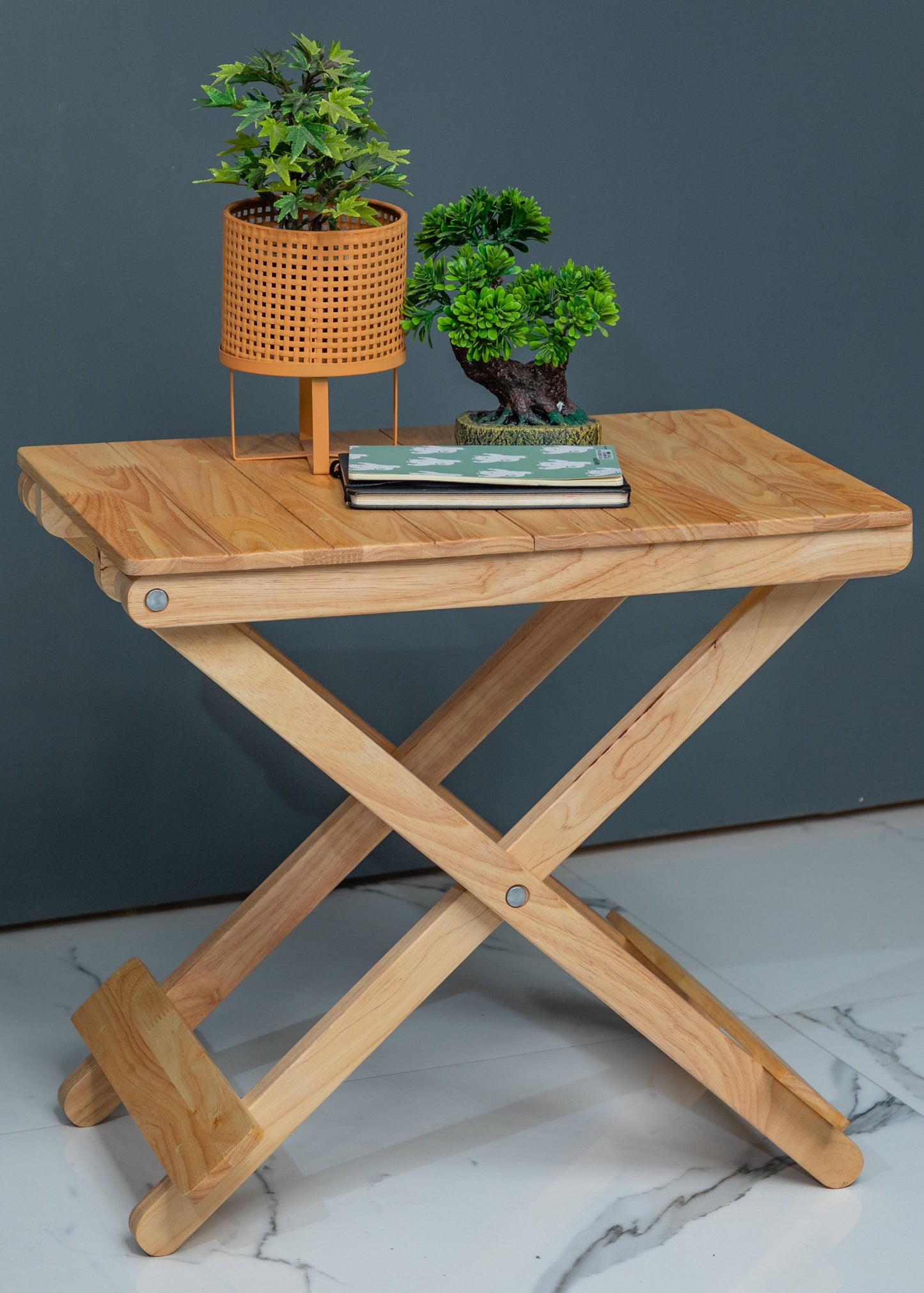 Solid Wood Compact Companion - Foldable Wooden Table - Natural Beige Finish - Wood Trendz