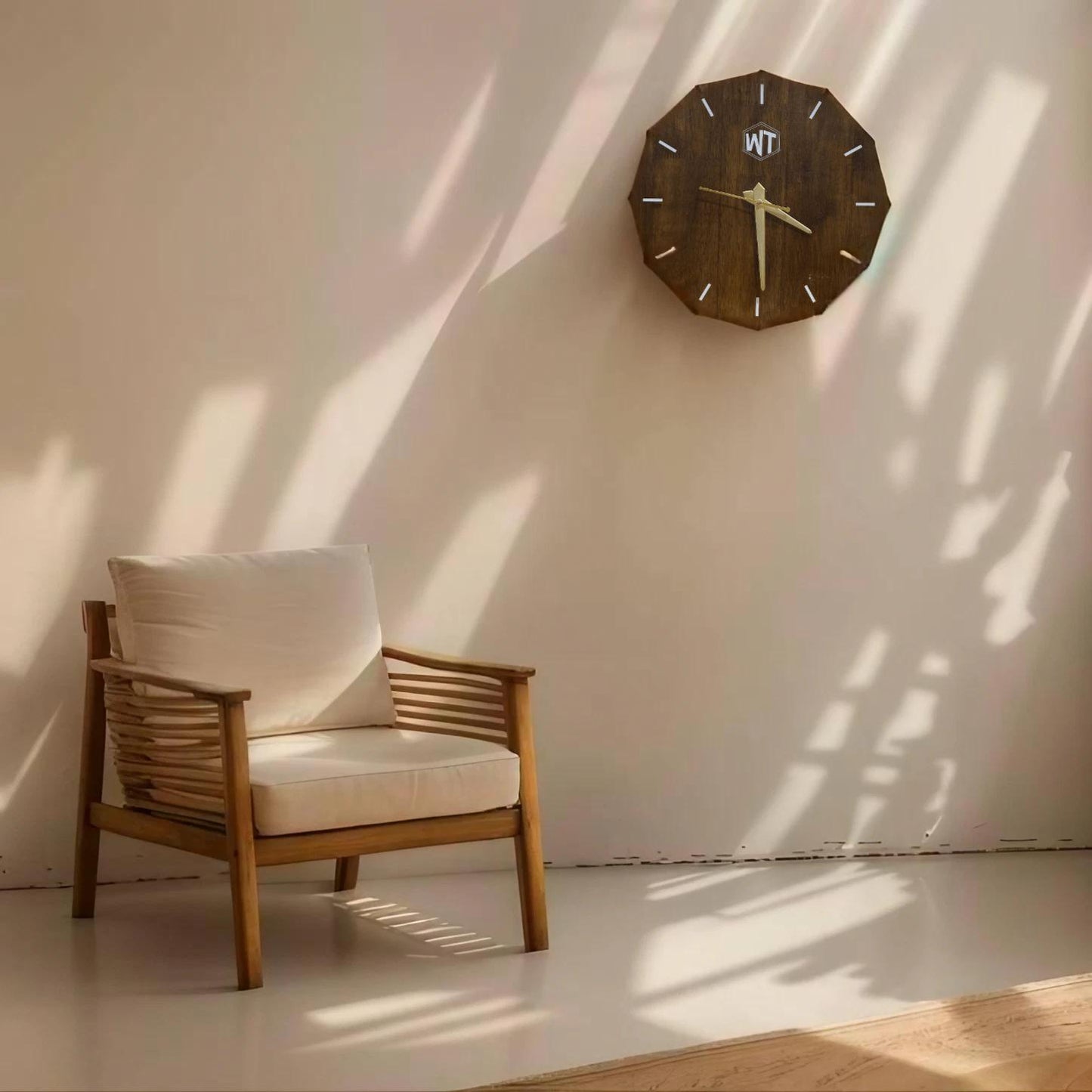 12-Sided Wooden Wall Clock – Geometric Dodecagon Design