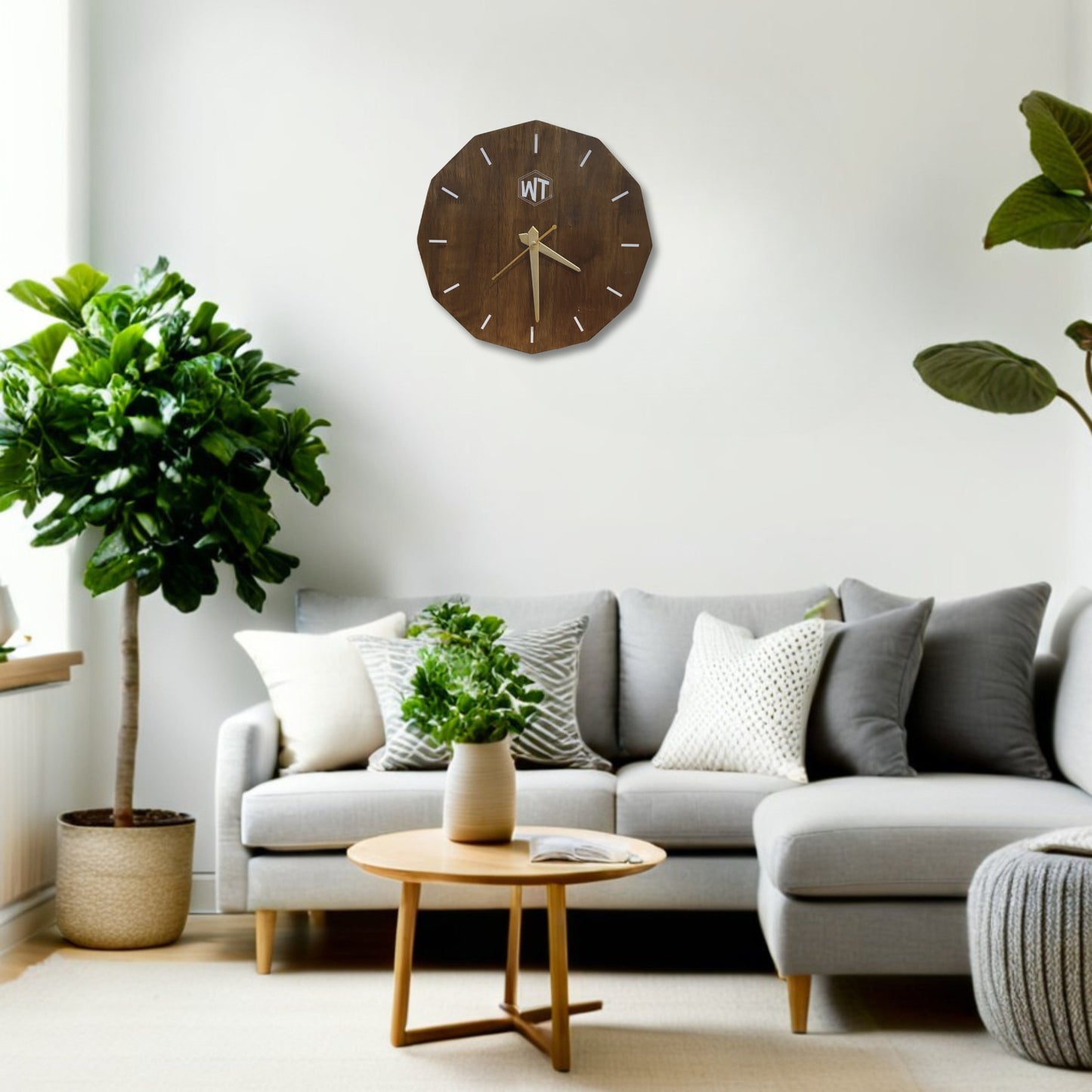 12-Sided Wooden Wall Clock – Geometric Dodecagon Design