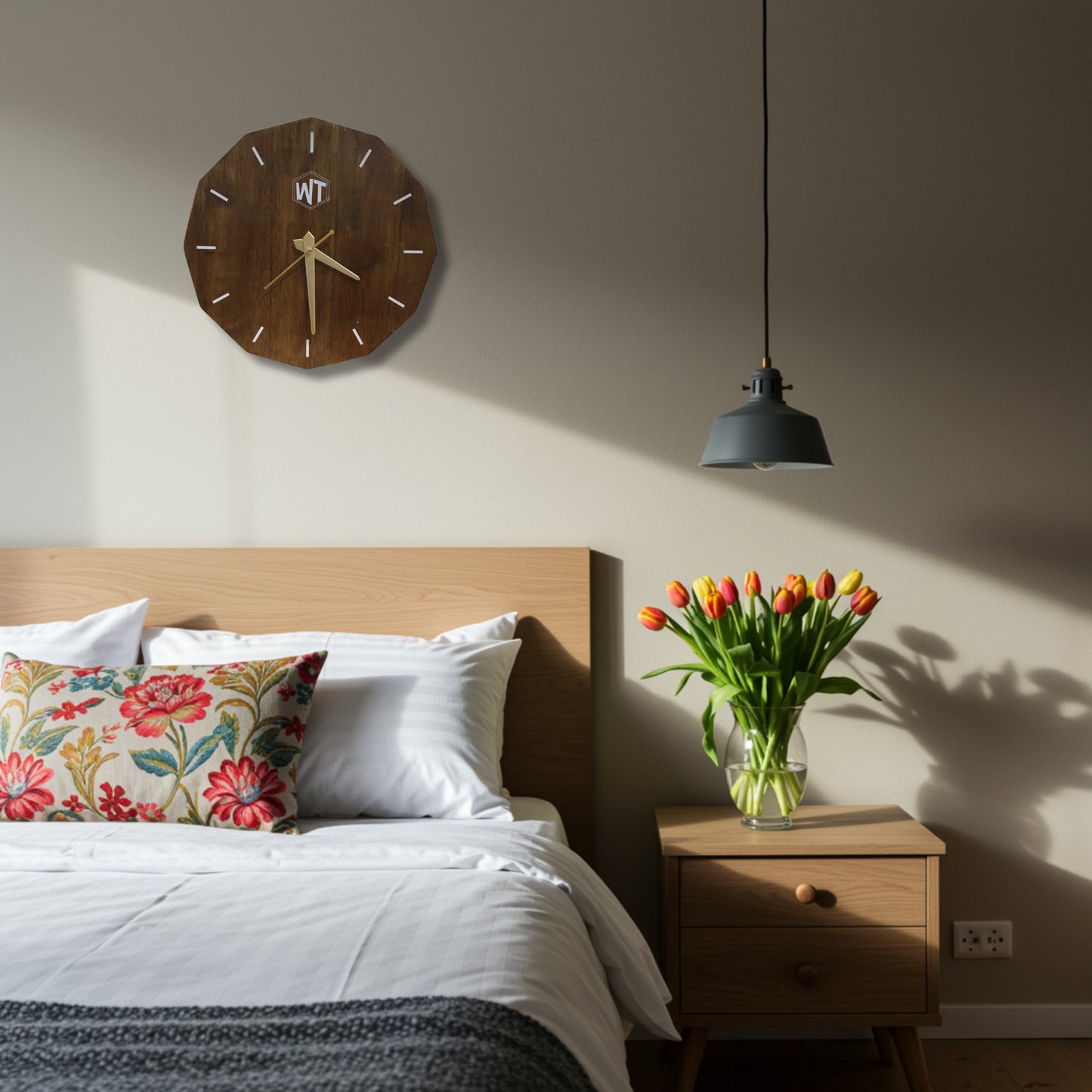 12-Sided Wooden Wall Clock – Geometric Dodecagon Design