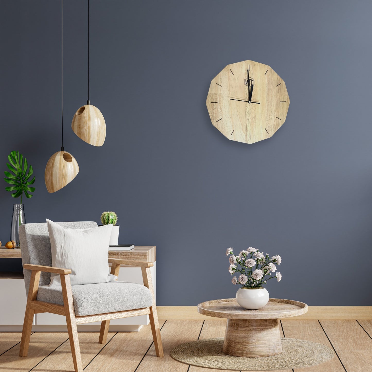 12-Sided Wooden Wall Clock – Geometric Dodecagon Design