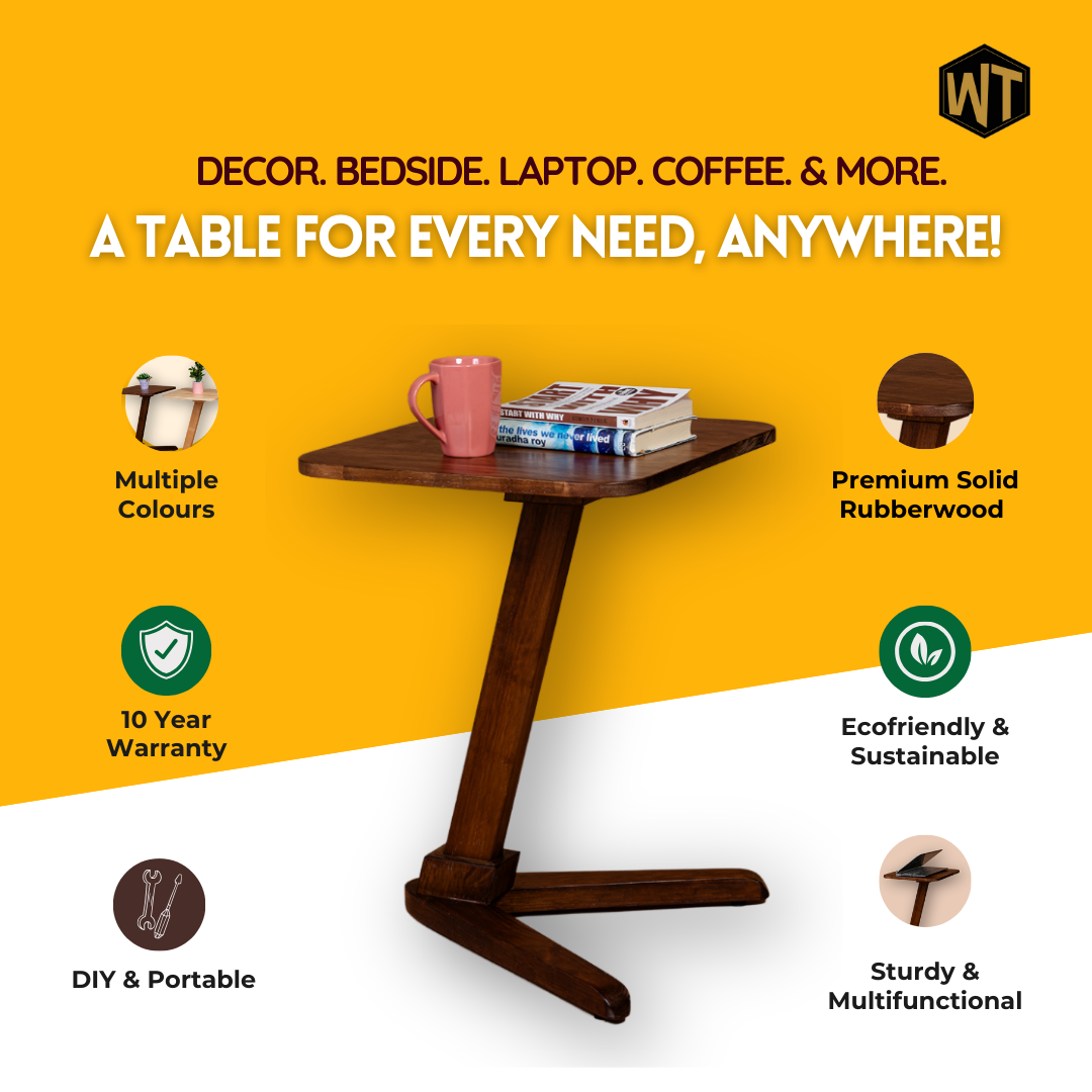 Solid Wood Square End Table - Walnut - Wood Trendz