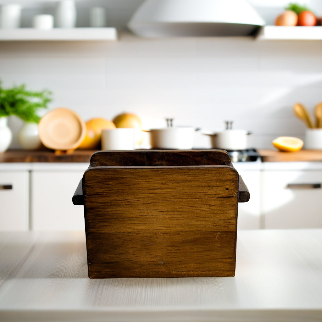 Wooden Cutlery Holder – Solid Rubberwood 2-Compartment Organizer