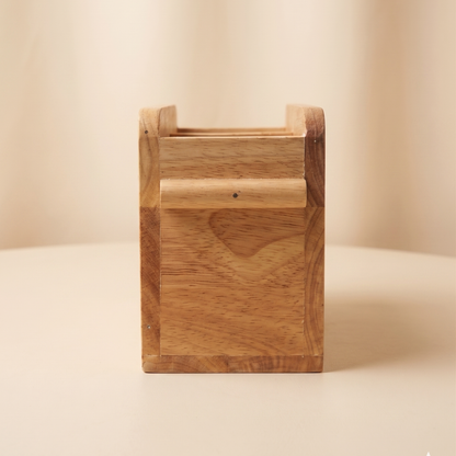Wooden Cutlery Holder – Solid Rubberwood 2-Compartment Organizer