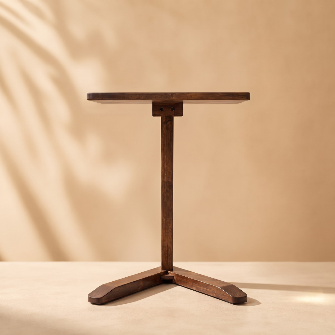 Solid Rubberwood Mini End Table | Compact Square Tabletop with Angled Legs