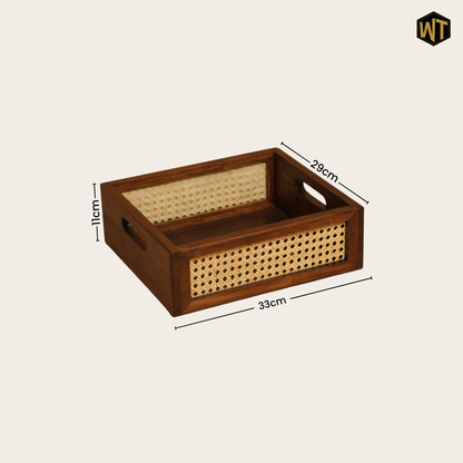 Solid Wood and Rattan Wicker Storage Basket